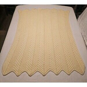 Handmade Crochet Soft Baby Blanket Throw Afghan Light Yellow 36x27 Swaddler